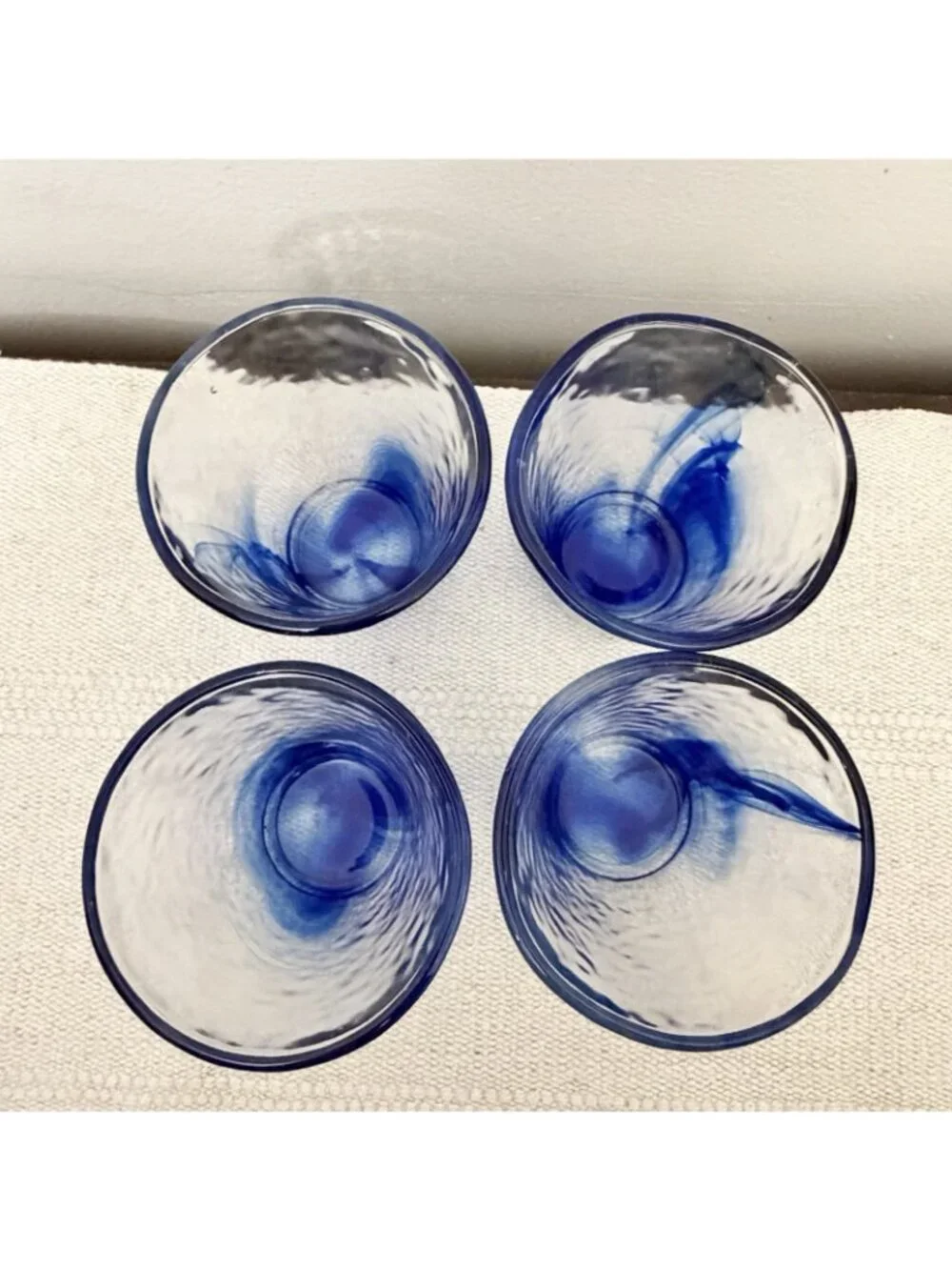 Set of 4 BORMIOLI ROCCO Cobalt BLUE Slag SWIRL Art OPTIC Rocks Glass TUMBLER 4½